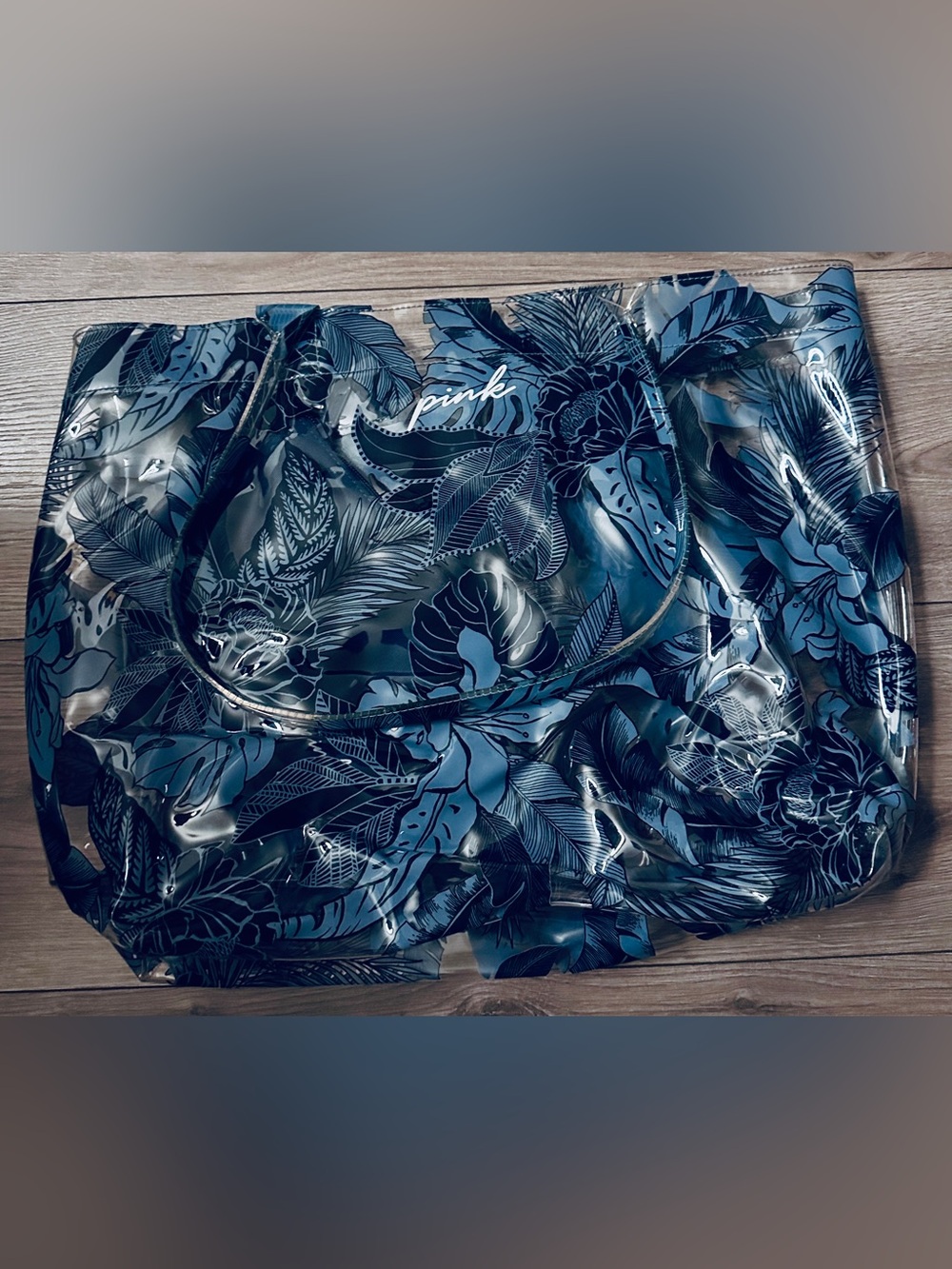PINK Victoria's Secret Clear Floral Tote in Navy Blue